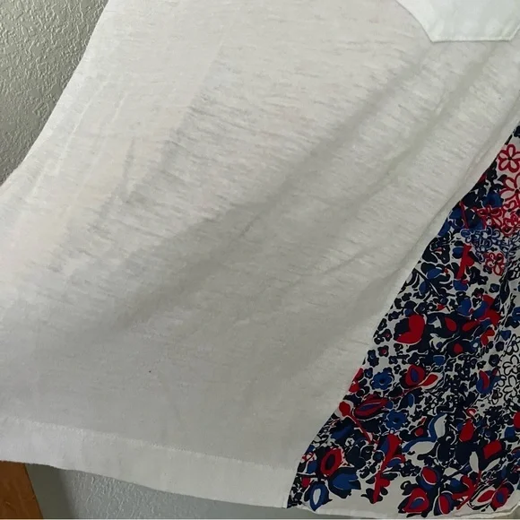 SOLD SACAI sz 2 S WHITE Linen Tee Flare Back Floral Print Short Sleeve Tshirt - Picture 7 of 12